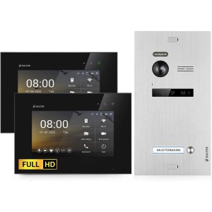 Balter EVO-HD Video-Türsprechanlage mit 2 Monitoren (7 Zoll) in Silber-Schwarz für Einfamilienhäuser.