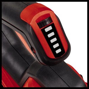 Detailaufnahme: Einhell Akku-Laubbläser GE-UB 18/250 Li E-Solo mit Akkuanzeige.