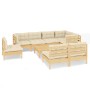 9-tlg. Garten Lounge Set aus Kiefernholz mit creme Kissen. Gartenmöbel für Terrasse und Garten.