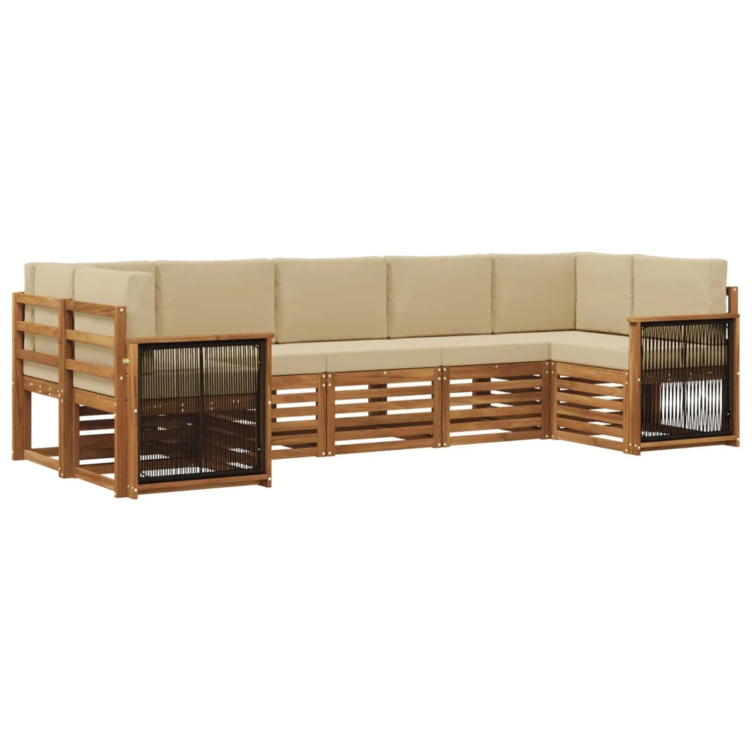 vidaXL Ecksofa Set 6 Stk Natur Massives Akazienholz und Polyester 3384804