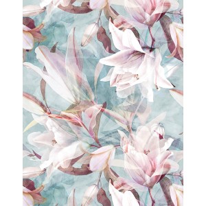 Marburg Fototapete Floral Modern Blau mit floralem Muster in Weiß und Rosa auf blauem Grund.
