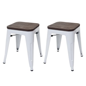 PROREGAL 2er-Set Hocker Inkl. Holz-Sitzfläche Metall Industriedesign Stapelbar Weiß Metallhocker Sitzhocker