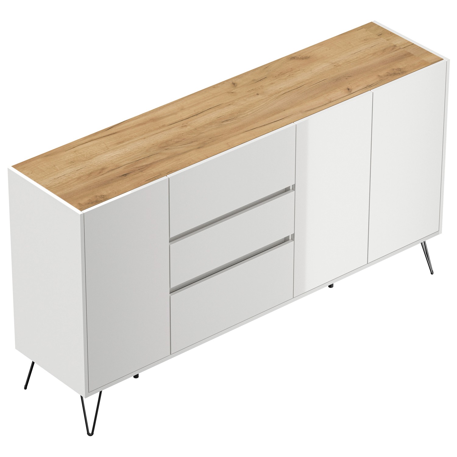 Posseik Sideboard Industrial Q 3 Schubladen 3 Türen 180 cm Weiß Eiche Top günstig online kaufen