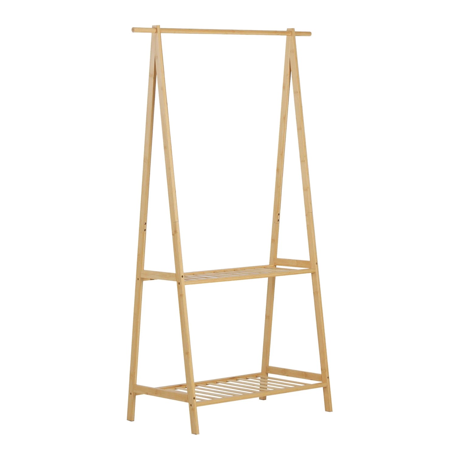 Relaxdays Kleiderständer Bambus Natur mit 2 Ablagen 152,5 cm x 70 cm x 42,8 cm