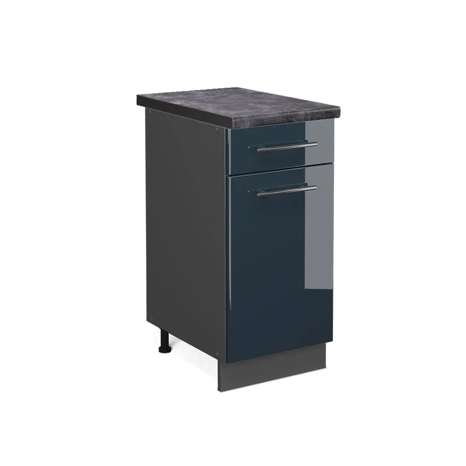 Vicco Küchenunterschrank Fame-Line DunkelBlau Hochglanz Anthrazit 40 cm AP Anthrazit