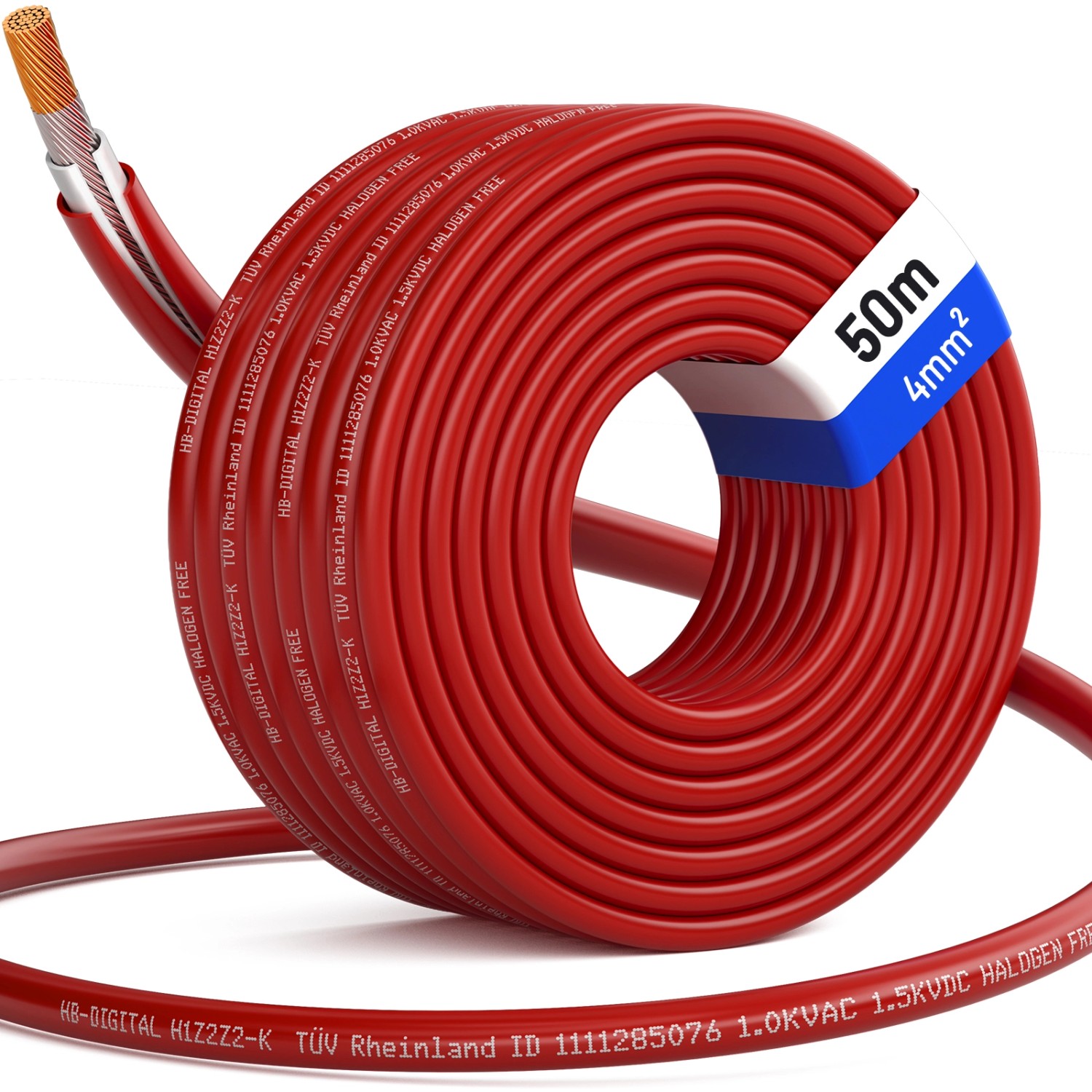 hb-digital Solarkabel 4 mm² Photovoltaik Kabel für PV Anlagen 50m rot