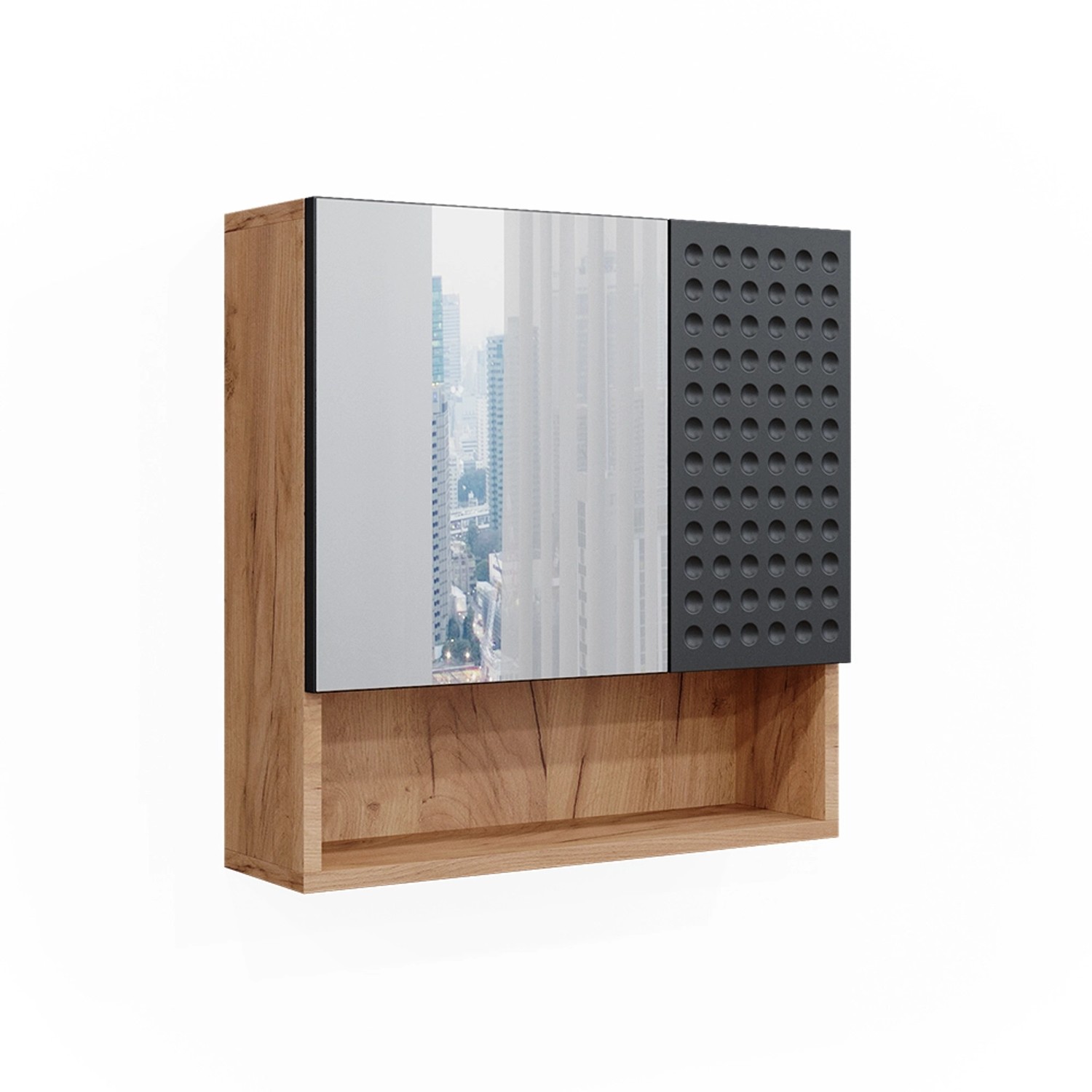 Vicco Badspiegelschrank Irma Goldkraft Eiche/Anthrazit 54 x 55 cm Opt 2