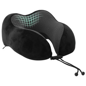Schwarzes vidaXL Reisekissen aus Samt, ergonomisch geformt für Nackenstütze.