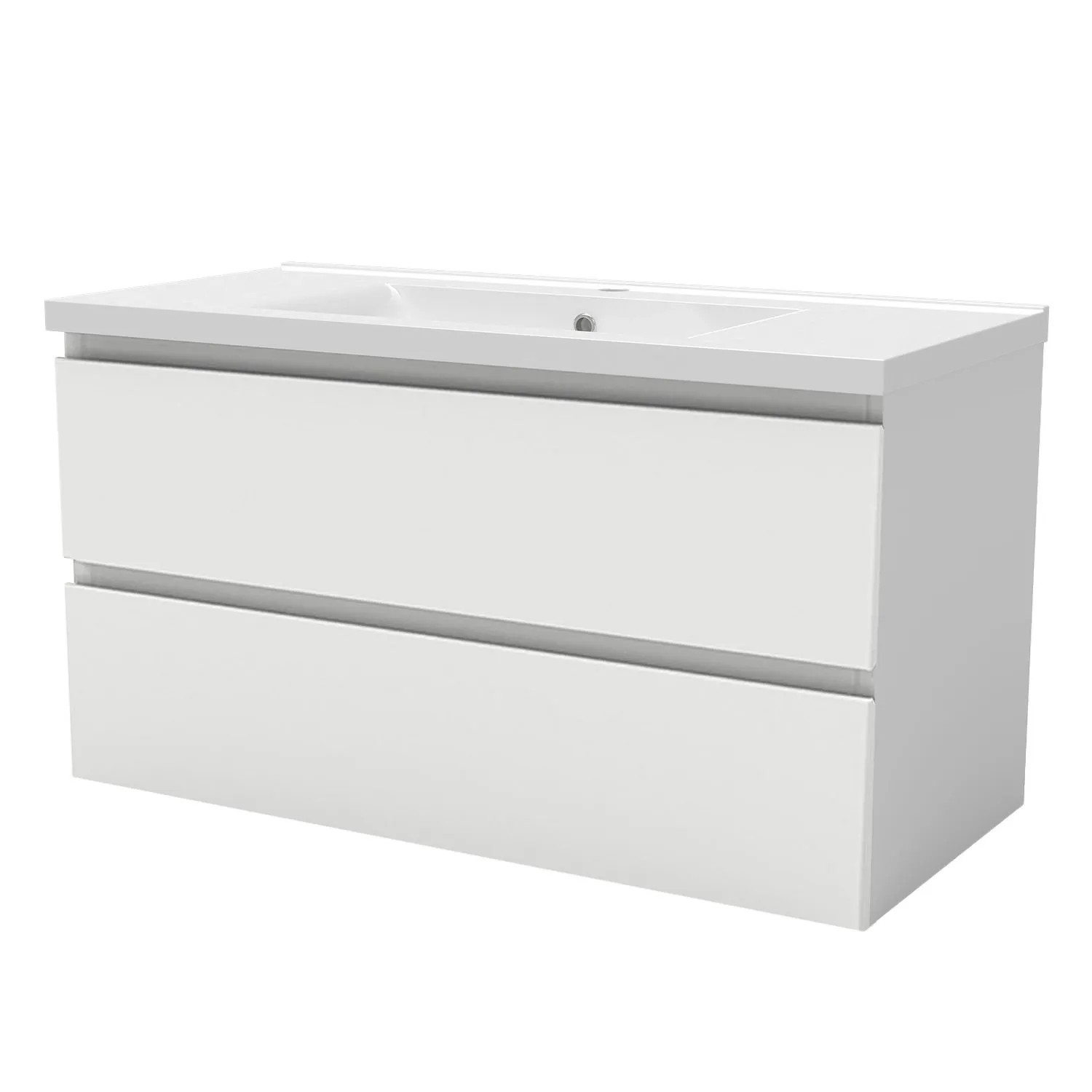 AICA Badmöbel Aalst 100 cm Keramik Waschtisch mit Unterschrank Matt Weiß Grifflos Softclose Schubladen 2 tlg.