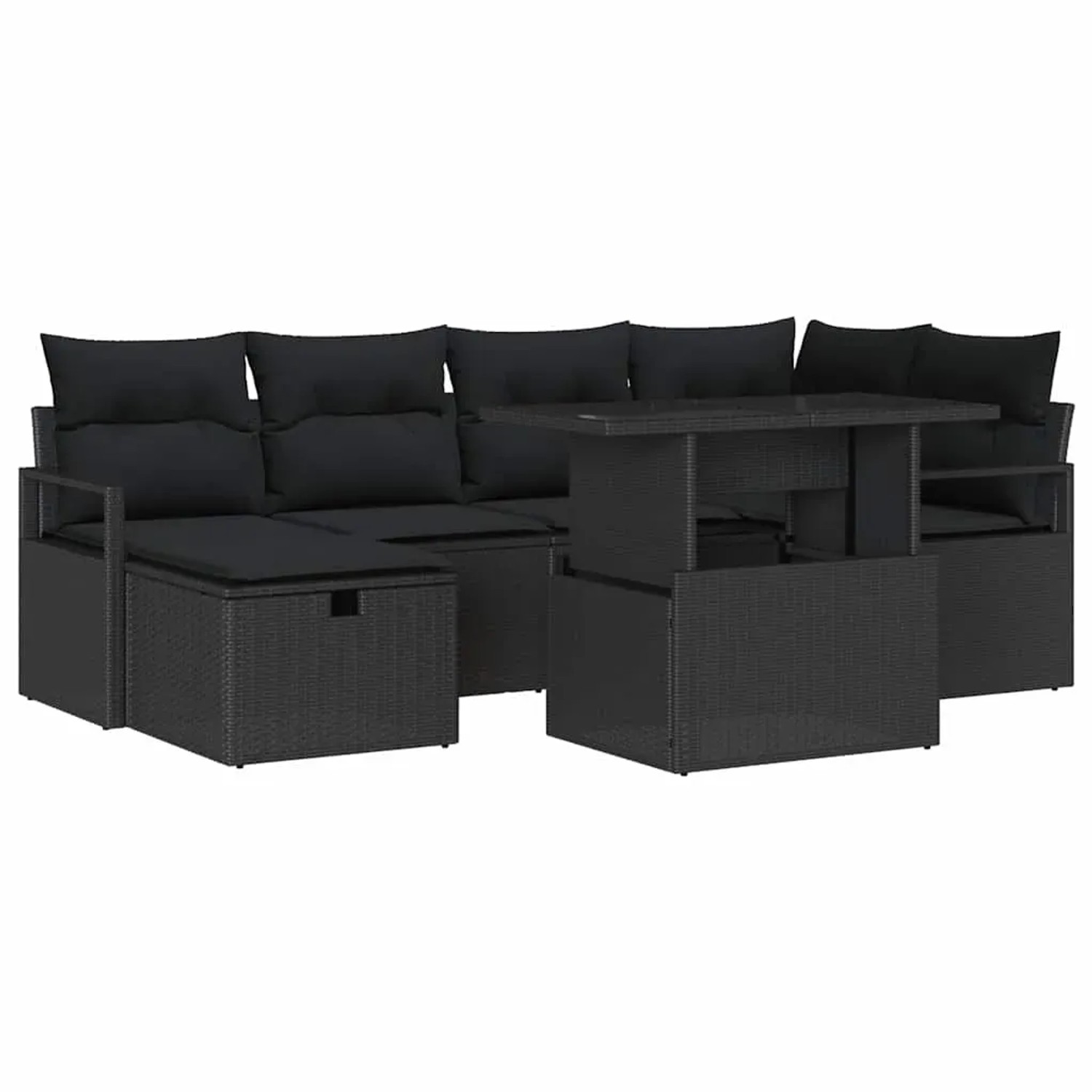 vidaXL 7-Teiliges Garten Sofa Set mit Kissen Schwarz Poly Rattan 3361132 günstig online kaufen