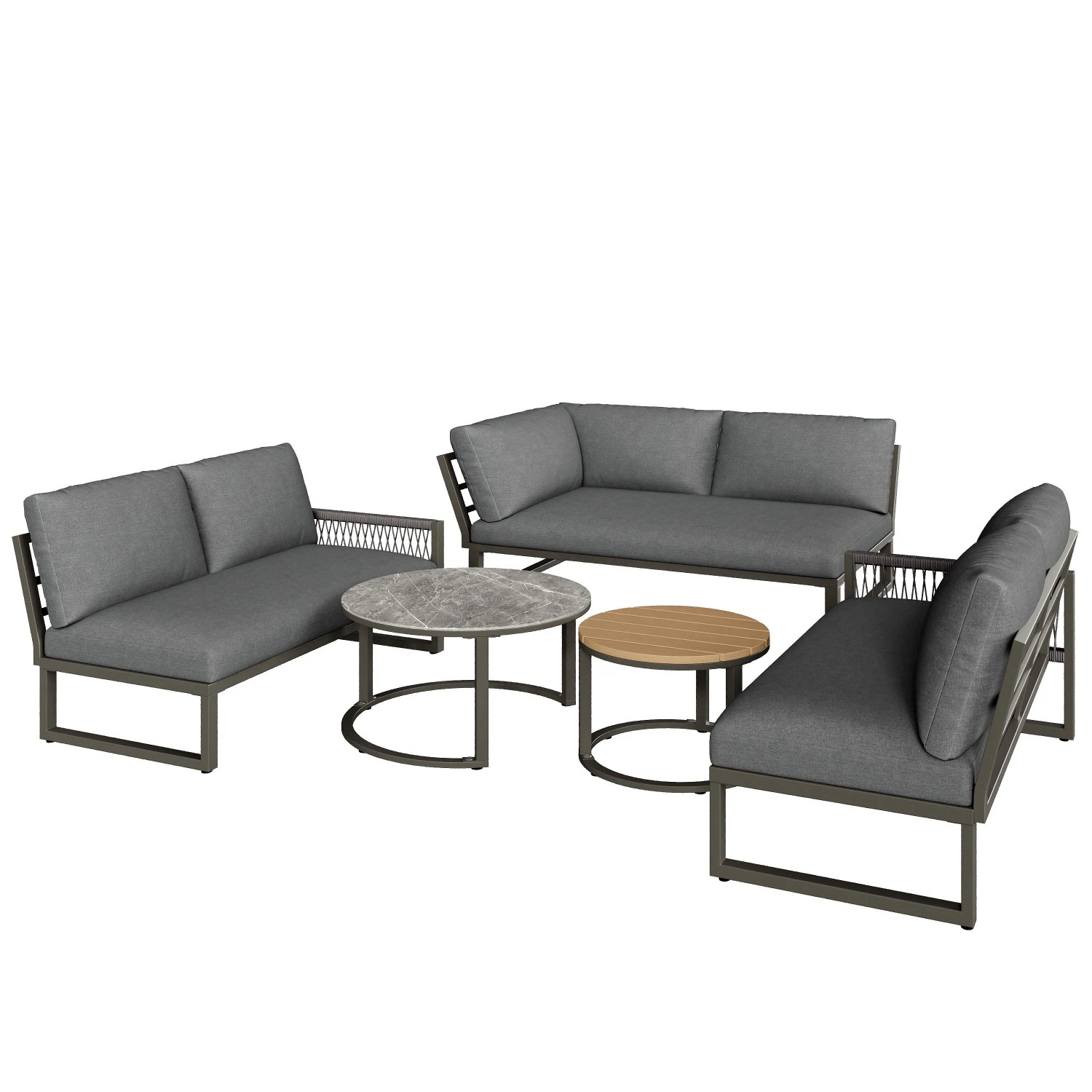 okwish Garten-Lounge-Set für 6-7 Personen Ecksofa mit Verzinktem Eisengestell Grau