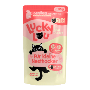 Lucky Lou Katzen-Nassfutter Kitten Geflügel, 125g Packung. Alleinfutter für Katzenwelpen.