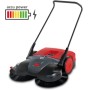 Starmix Haaga 697 Akku Kehrmaschine für Profis: Rot-graue Kehrmaschine mit Akku-Anzeige.