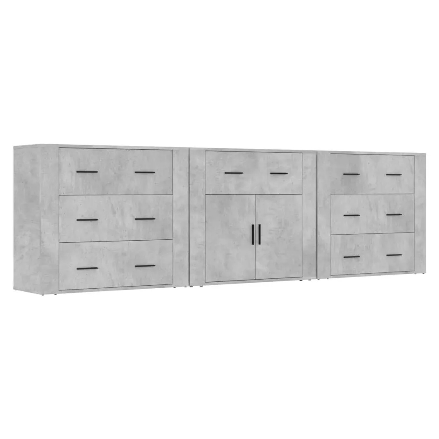 vidaXL Sideboards 3 Stk Betongrau Holzwerkstoff 3185427