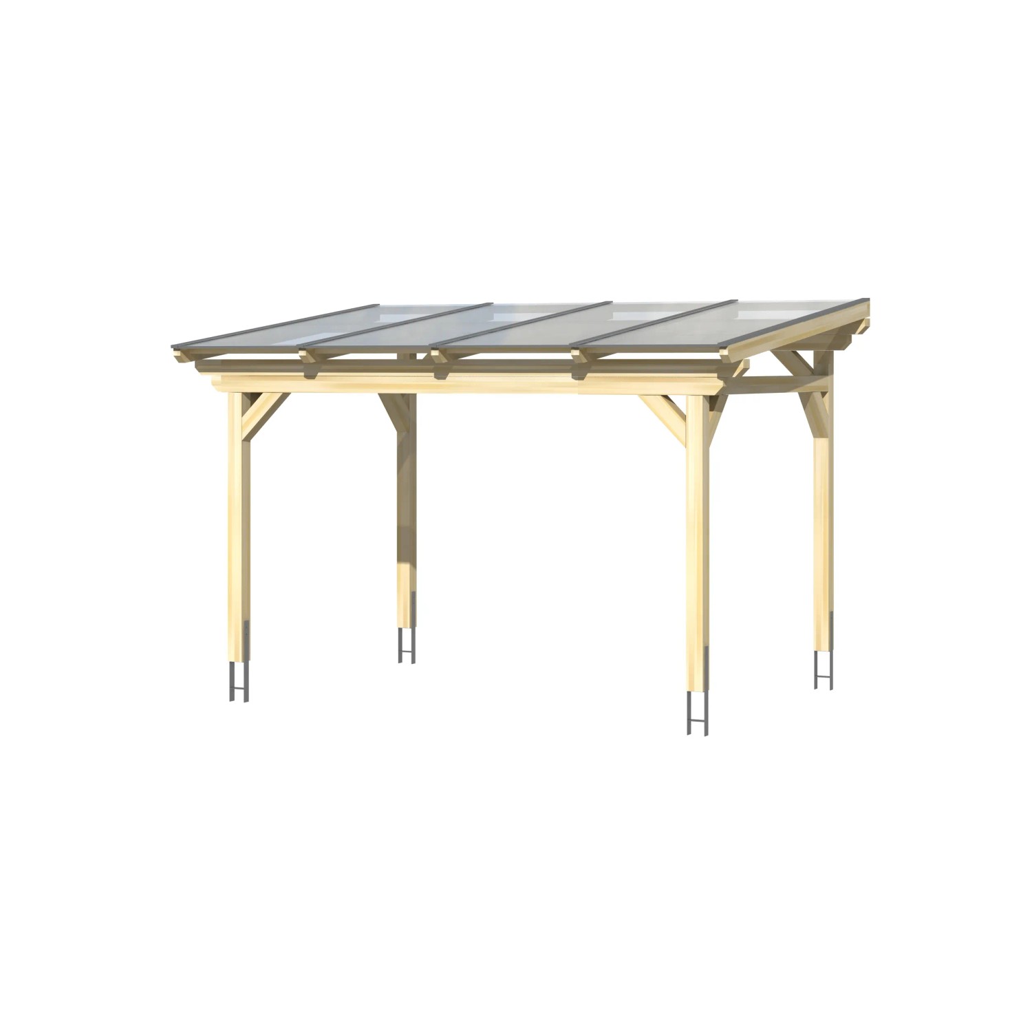 Freistehende Skan Holz Terrassenüberdachung Sanremo aus Leimholz mit klarer Doppelstegplatte.