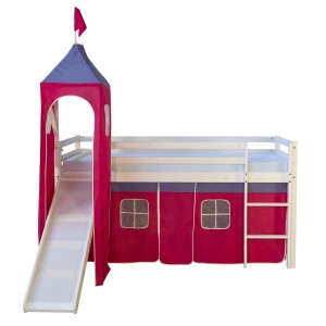 Homestyle4u Hochbett 90x200 Weiß Vorhang Pink 1553