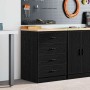 vidaXL Werkzeugschrank, schwarz, mit 4 Schubladen und Arbeitsplatte aus Kiefernholz.