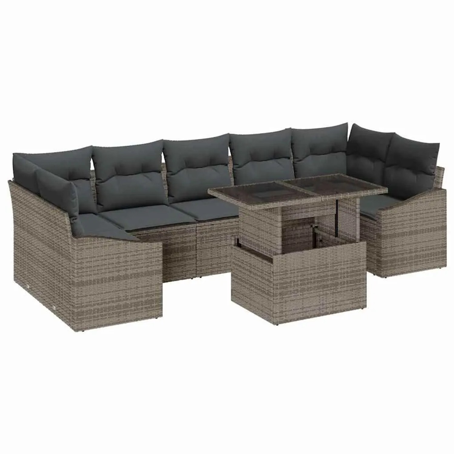 vidaXL Garten-Sofa-Set mit Kissen 8-Tlg Grau Poly-Rattan 3348955