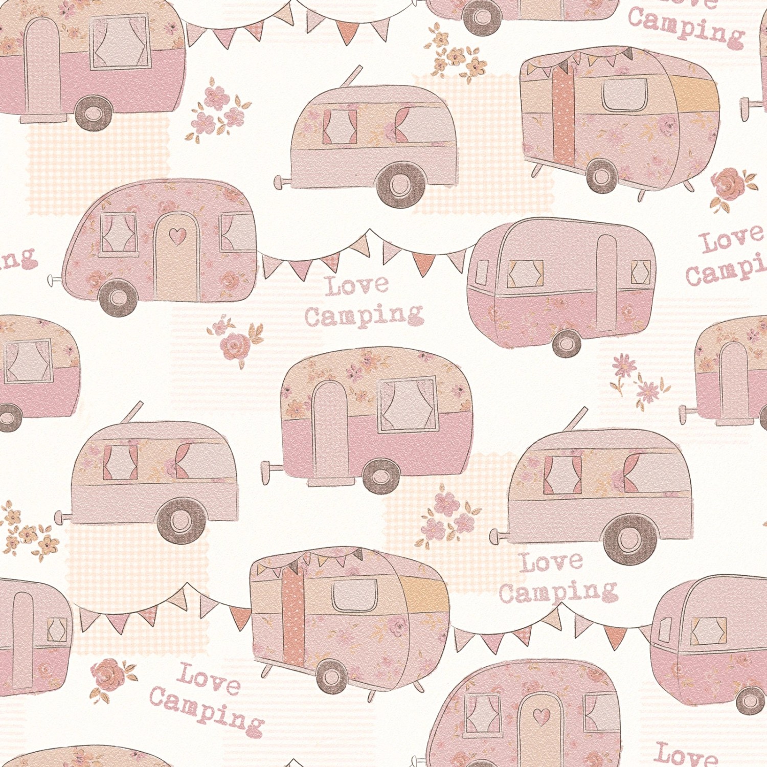 Bricoflor Tapete Kinderzimmer Rosa Vintage Papiertapete mit Camper Ideal für Mädchenzimmer ausgefallene Kindertapete für Mädchen
