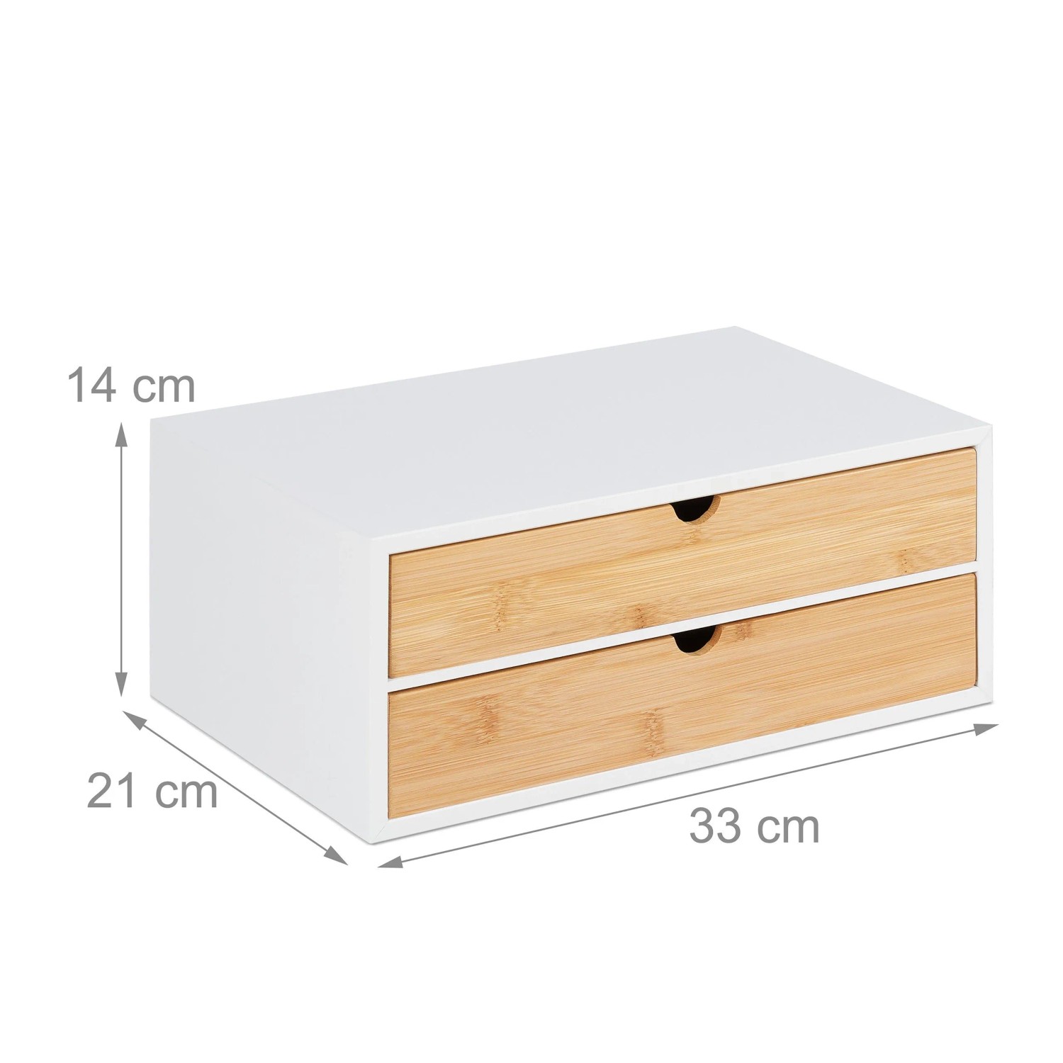 Relaxdays Schubladenbox Bambus MDF Weiß Natur 2 Fächer 14 cm x 33 cm x 21 cm 2,2 kg_4
