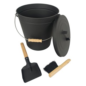 Relaxdays Ascheeimer Eisen Schwarz mit Feger und Schaufel 20 l