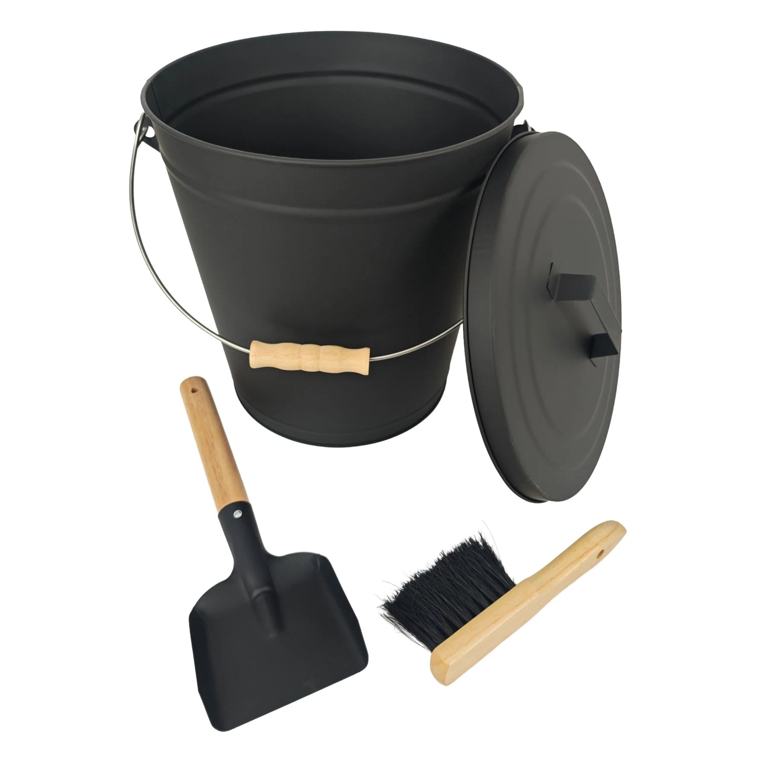 Relaxdays Ascheeimer Eisen Schwarz mit Feger und Schaufel 20,
