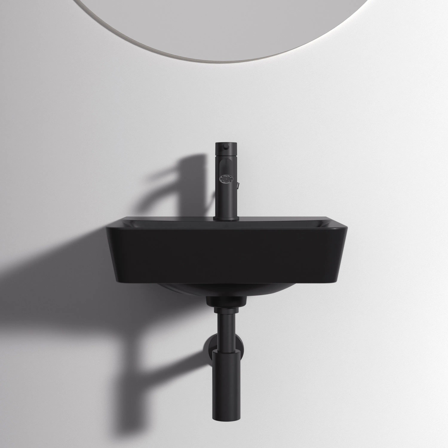Schwarzes Ideal Standard Connect Air Handwaschbecken, 40 cm, mit Hahnloch und Überlauf.