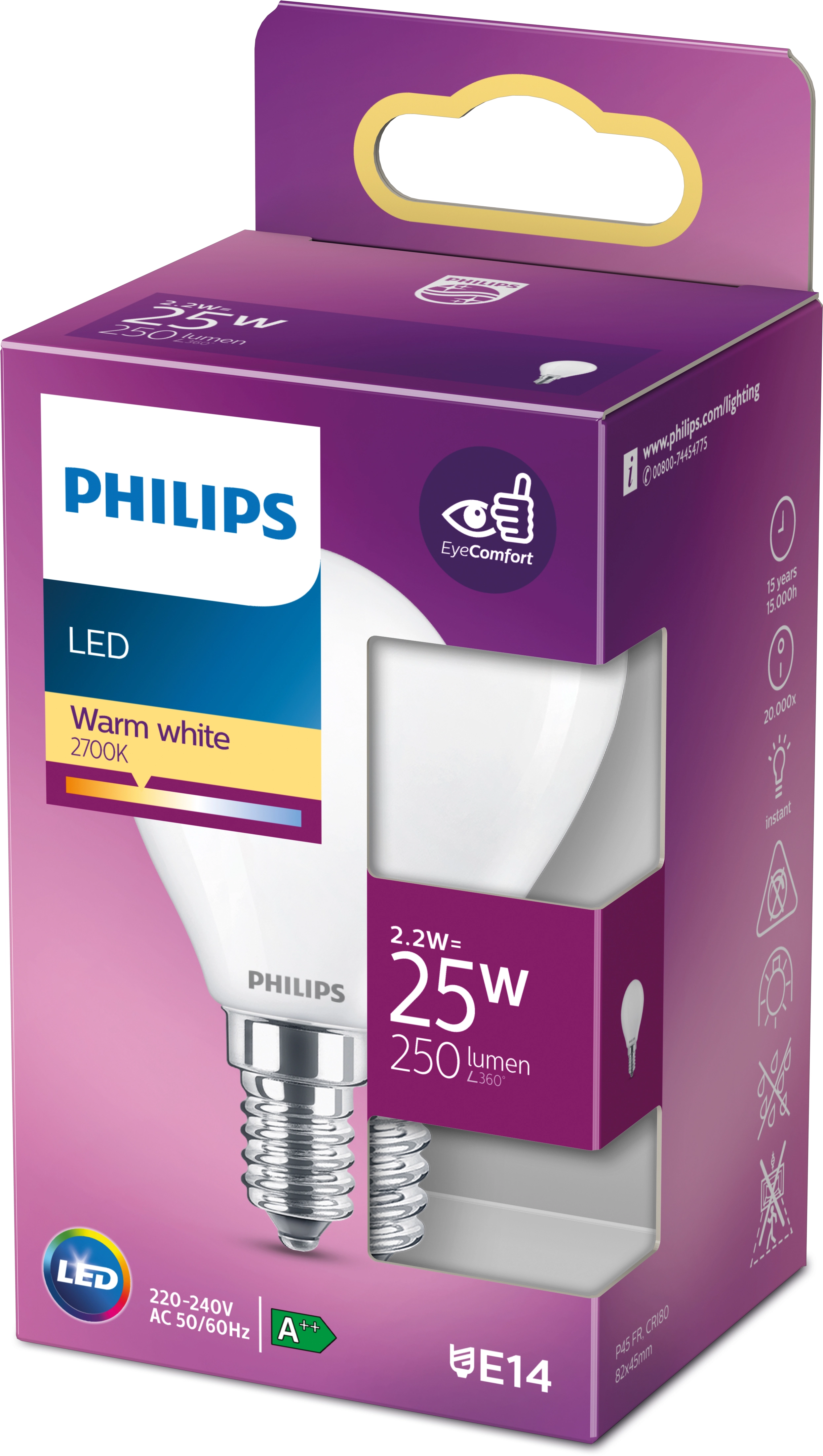 Philips LED-Leuchtmittel E14 Tropfenform 2,2 W 250 lm 8,2 x 4,5 cm