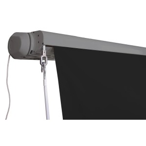 Anthrazitgraue MCW Kassettenmarkise 5x3m mit ausfahrbarem Volant.