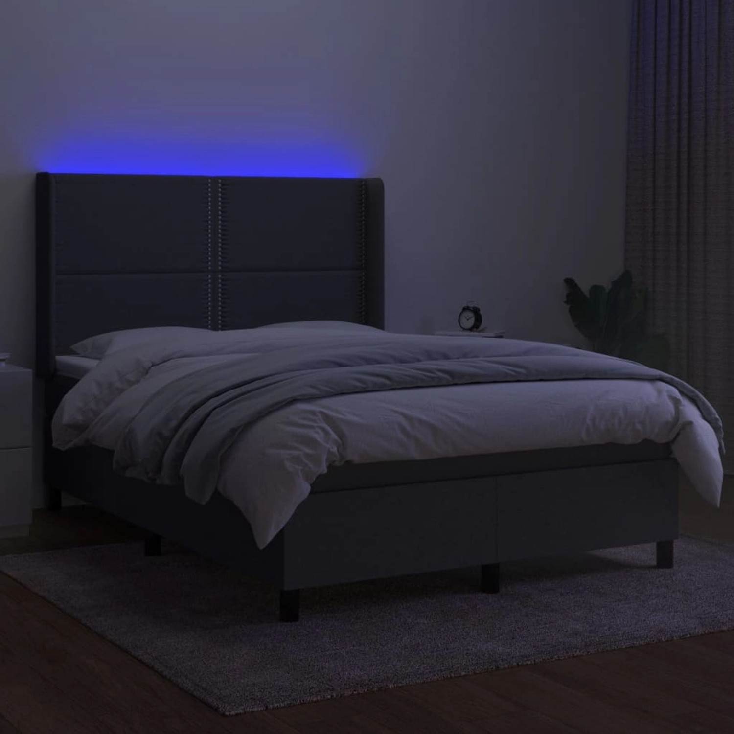 vidaXL Boxspringbett mit Matratze & LED Dunkelgrau 140x200 cm Stoff 3138238