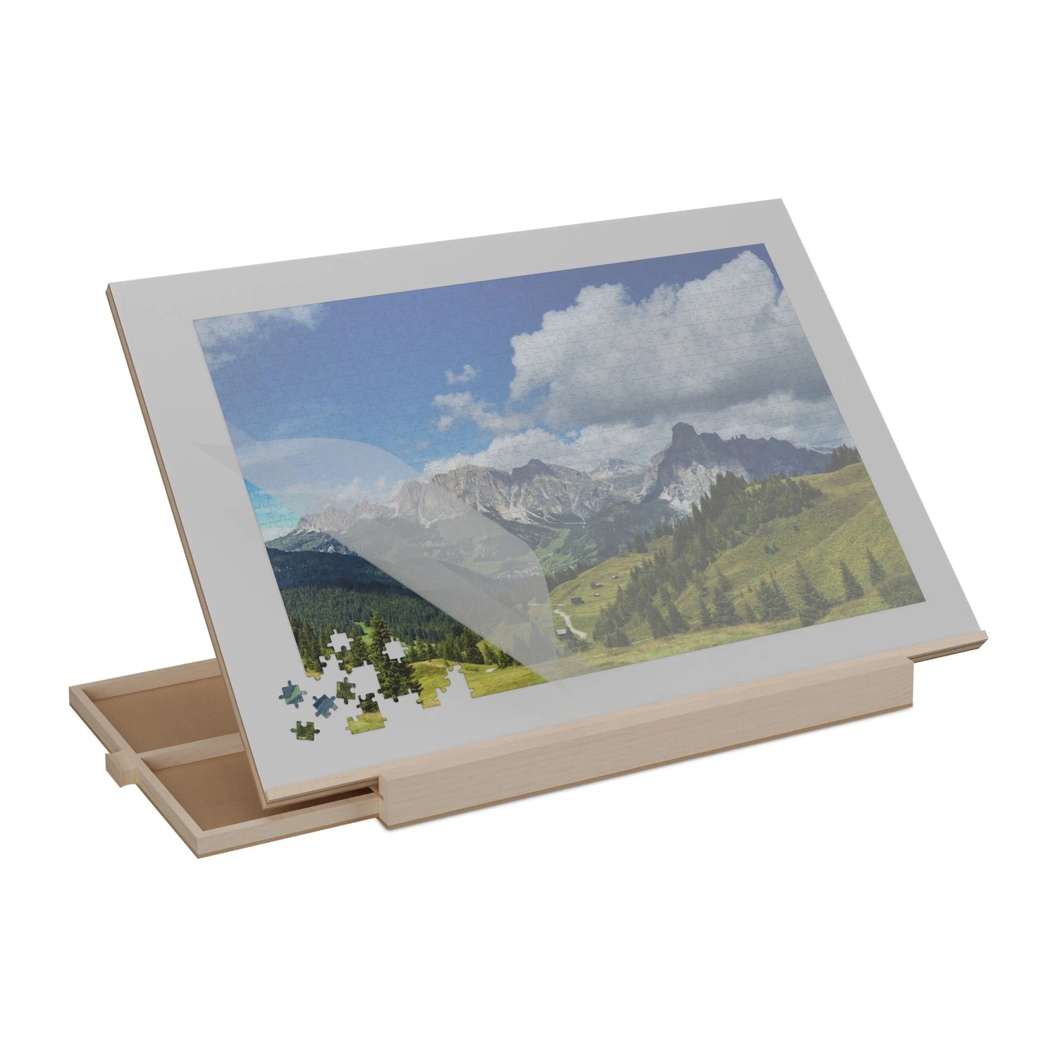 Relaxdays Puzzlebrett Kiefernholz Natur Neigbar Mit 2 Schubladen 79 cm x 56 cm x 6,5 cm 5,8 kg