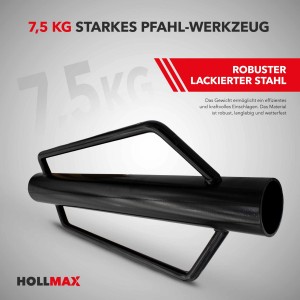 Schwarze Hollmax Pfahlramme (7,7 cm) aus Stahl zum Einschlagen von Zaunpfählen.