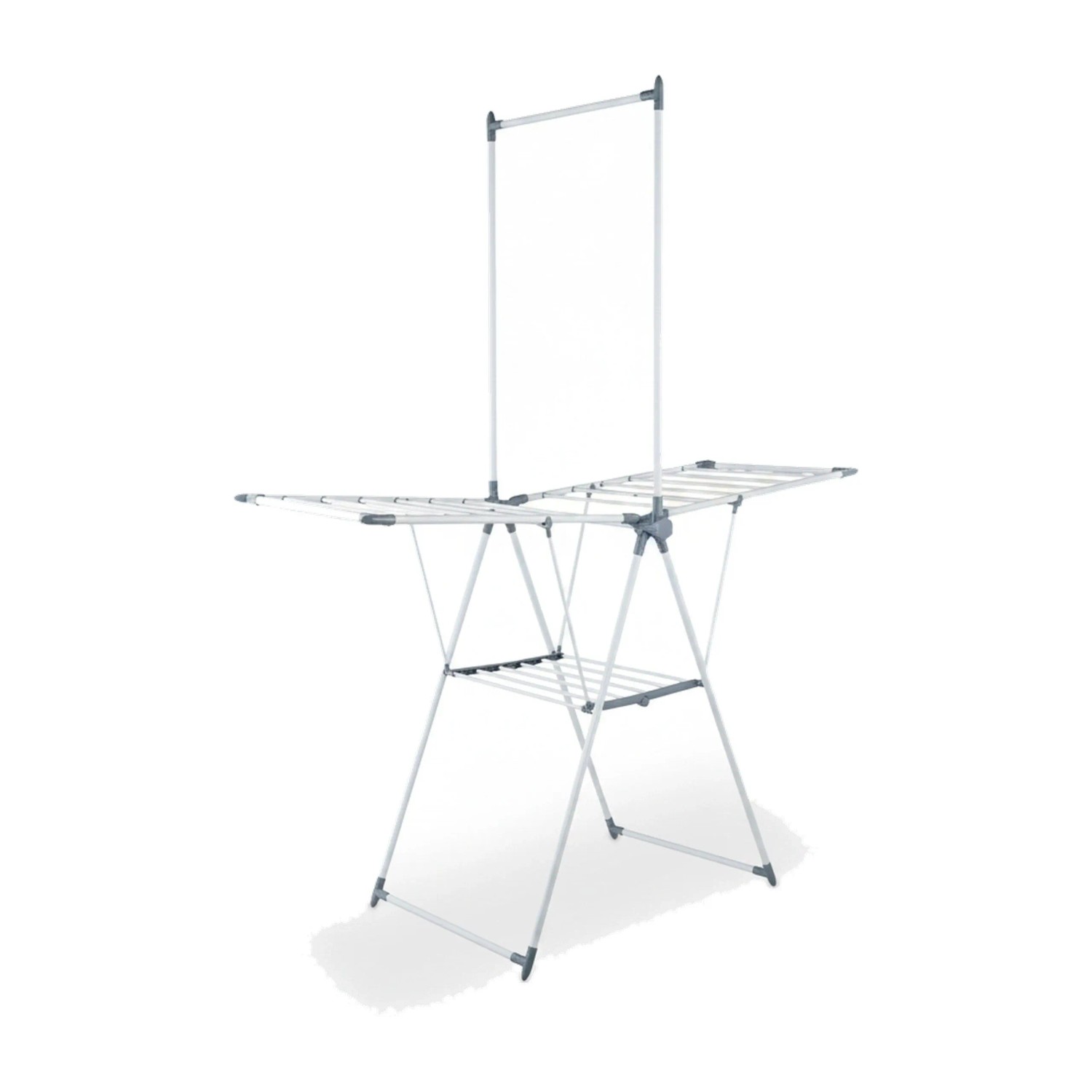 Relaxdays Flügelwäscheständer Eisen Kunststoff Weiß Grau Klappbar mit Kleiderstange 199 cm x 155 cm x 69 cm 3,9 kg