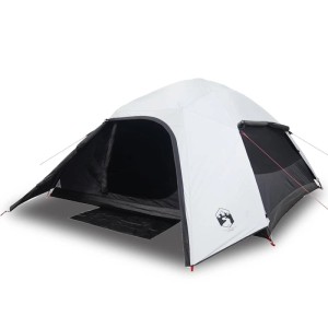 Weißes Kuppel-Campingzelt für 4 Personen, wasserdicht und mit abnehmbarem Überzelt.