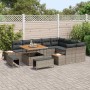 Graues 12-tlg. vidaXL Garten-Sofa-Set aus Poly Rattan mit Tisch und Kissen.