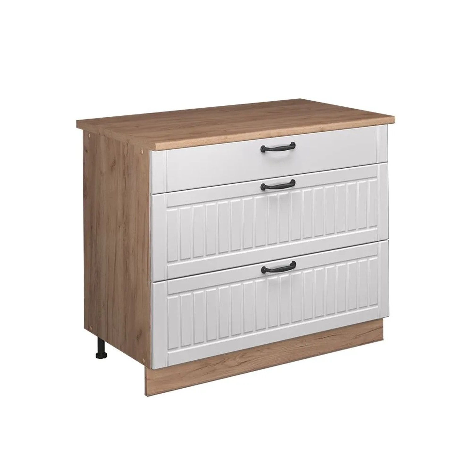 Vicco Küchenunterschrank Fame-Line Weiß Landhaus/Goldkraft Eiche 100 x 82 AP Eiche Art Nr 62058