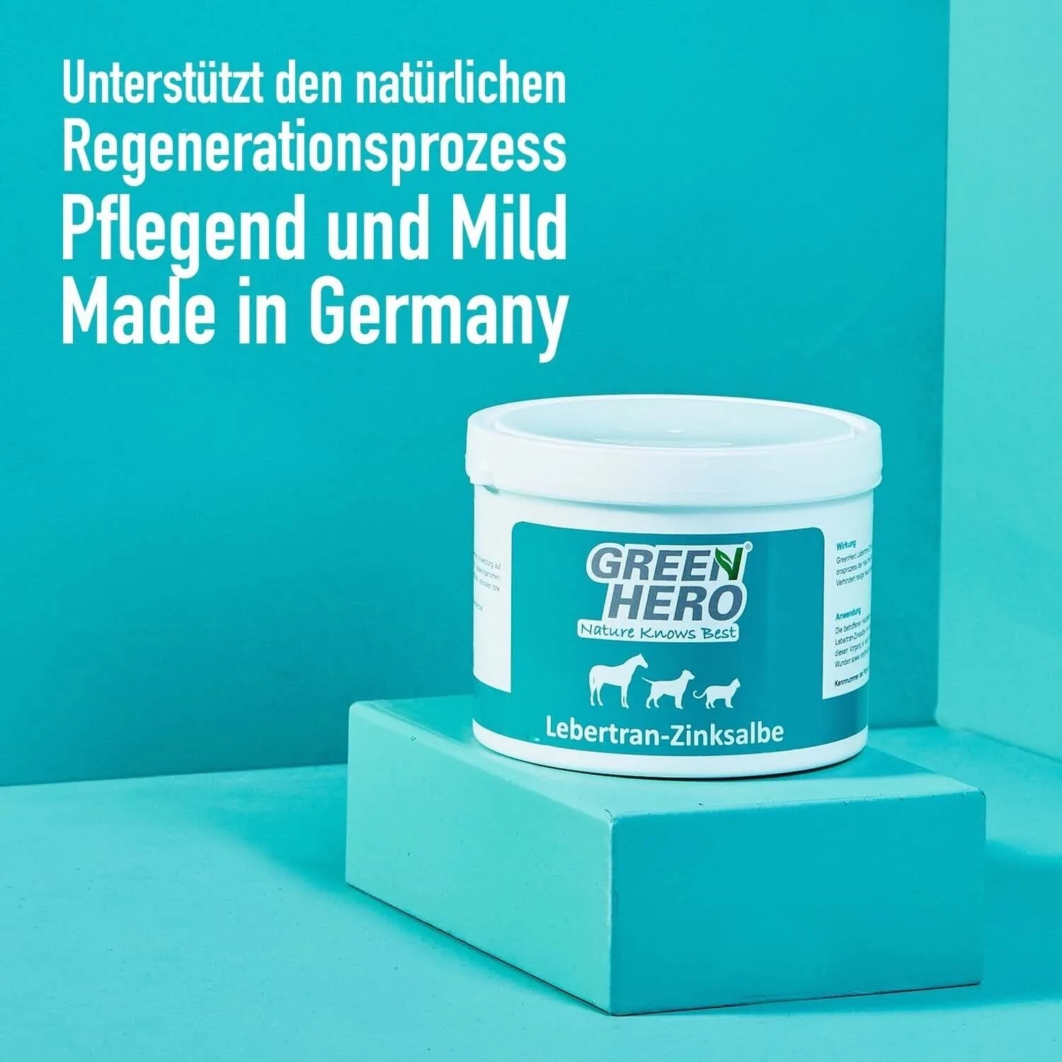 GreenHero Lebertran-Zinksalbe zur Hautpflege bei Reizungen, für Pferde, Hunde und Katzen.
