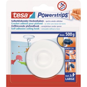Tesa Powerstrips Deckenhaken, weiß, mit 2 Powerstrips Large zum einfachen Anbringen von Deko.