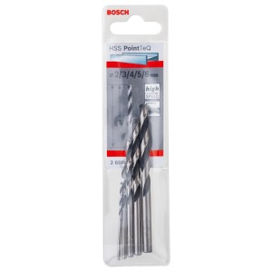 Bosch HSS-Spiralbohrer PointTeQ Set, 5-teilig, Ø 2-6 mm, für Metall.