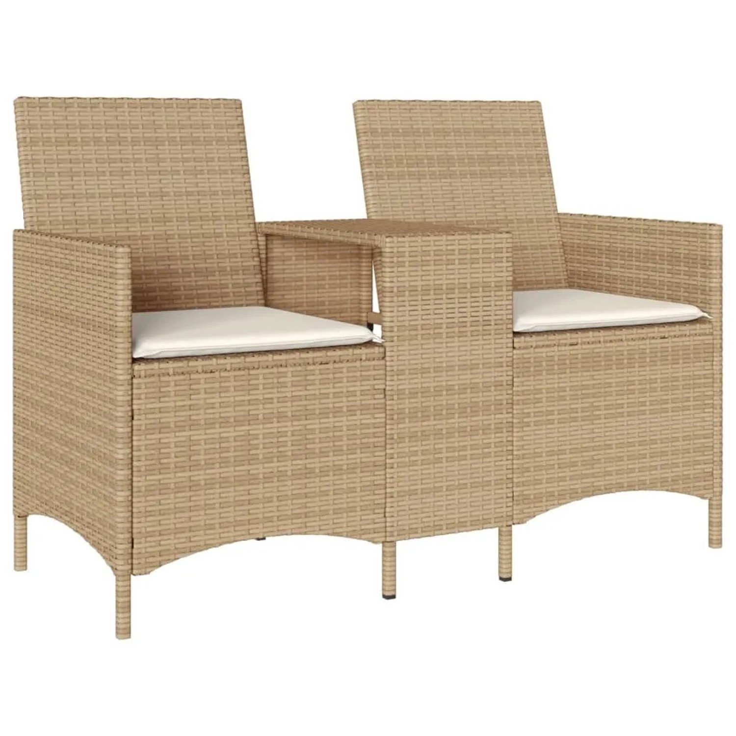 vidaXL Gartensofa 2-Sitzer mit Tisch und Kissen Beige Poly Rattan 4003888 günstig online kaufen
