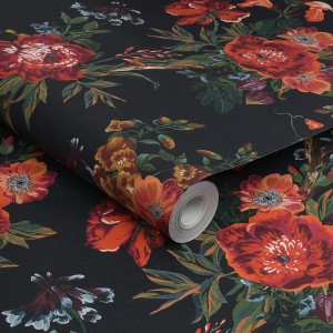 Joules Vliestapete Forest Chinoiserie Blau mit Blumenmuster.