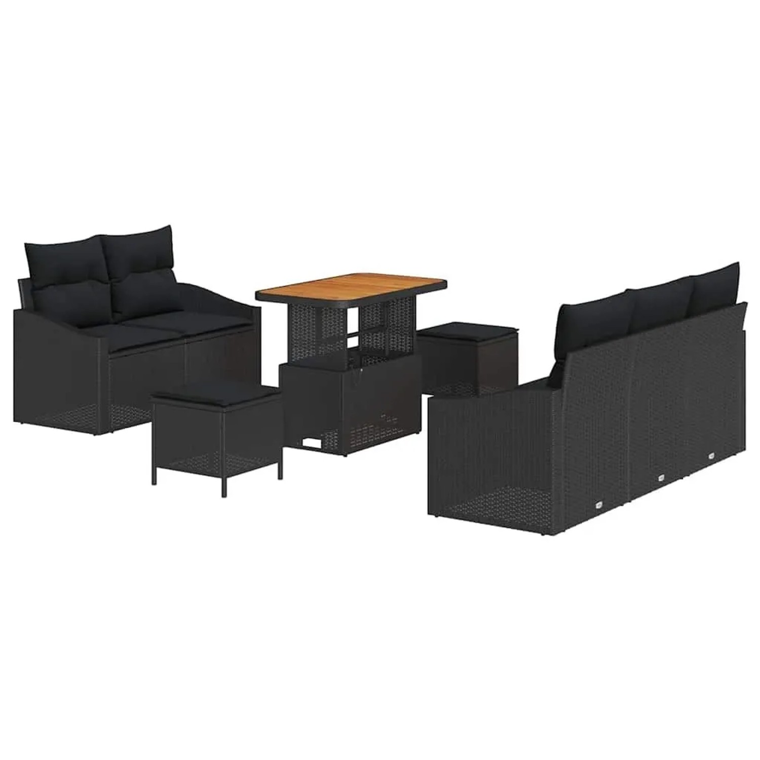 vidaXL Garten-Sofa-Set mit Kissen mit Speicher 8-Tlg Schwarz 3364549