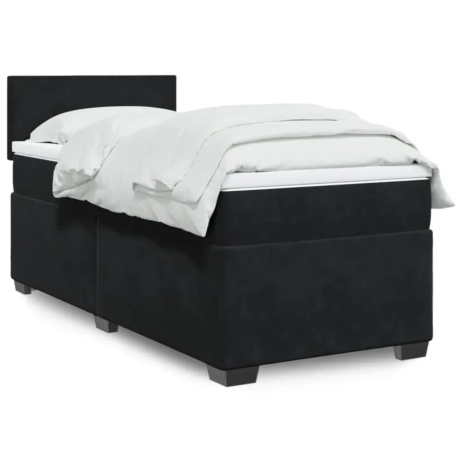 Schwarzes vidaXL Boxspringbett 100x200 cm mit Matratze und weißer Bettwäsche.