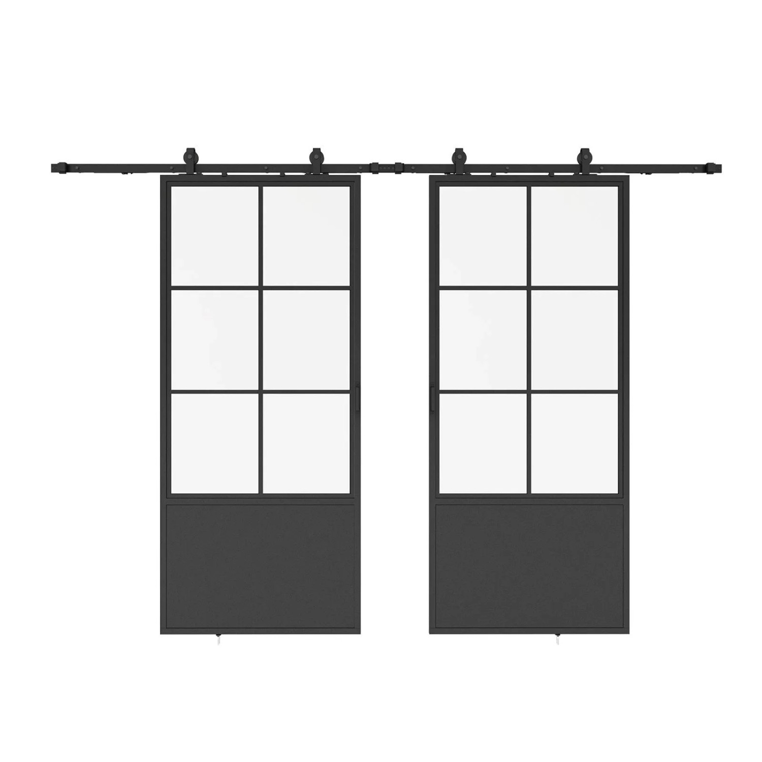 inova Loft Glasschiebetür 1760 x 2035 mm 6 Felder Kickplatte Komplettset aus Stahl in Schwarz inkl. 2Seitiger Softclose