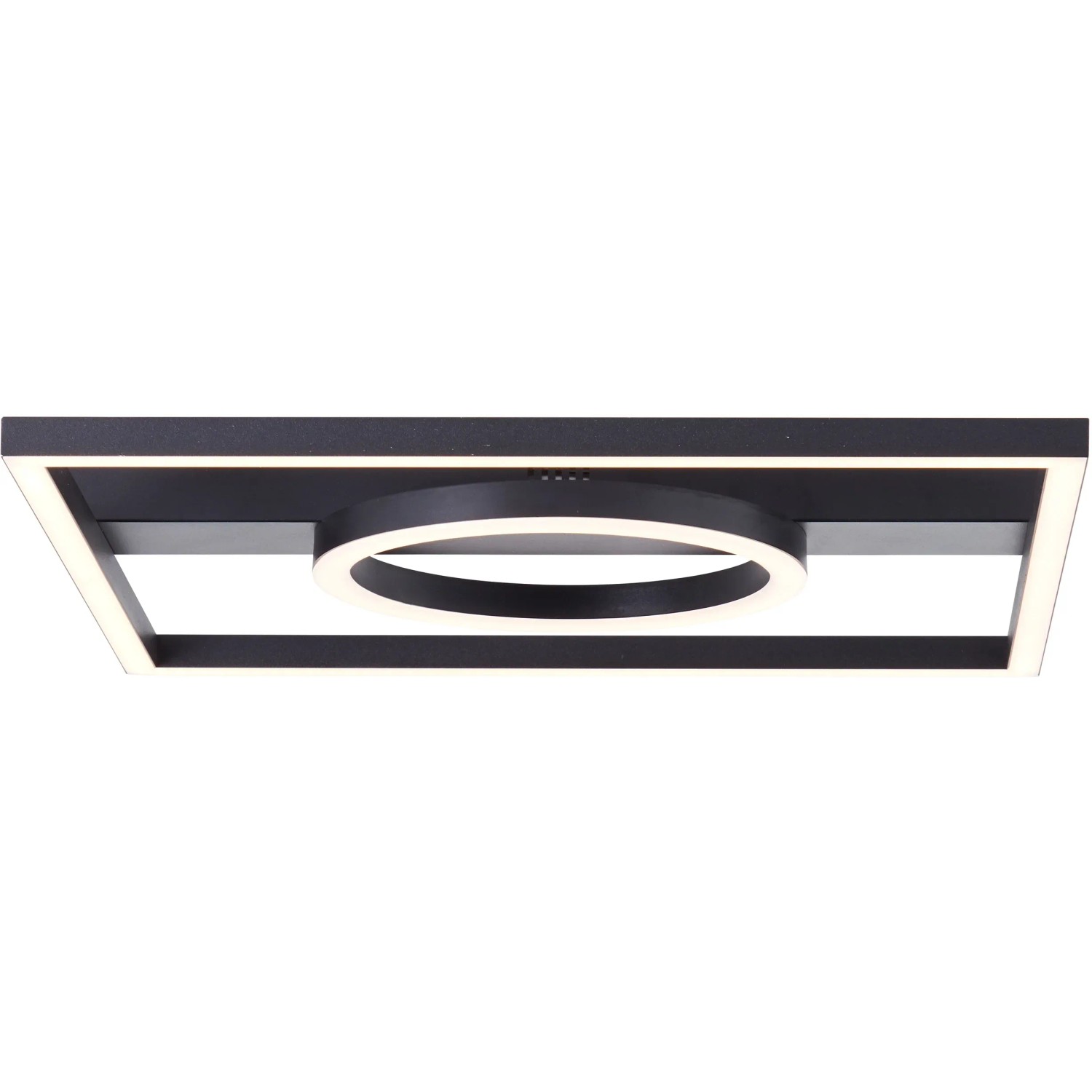 Moderne, schwarze LED-Deckenleuchte Maureen, 40x40 cm, mit quadratischem und rundem Leuchtelement.