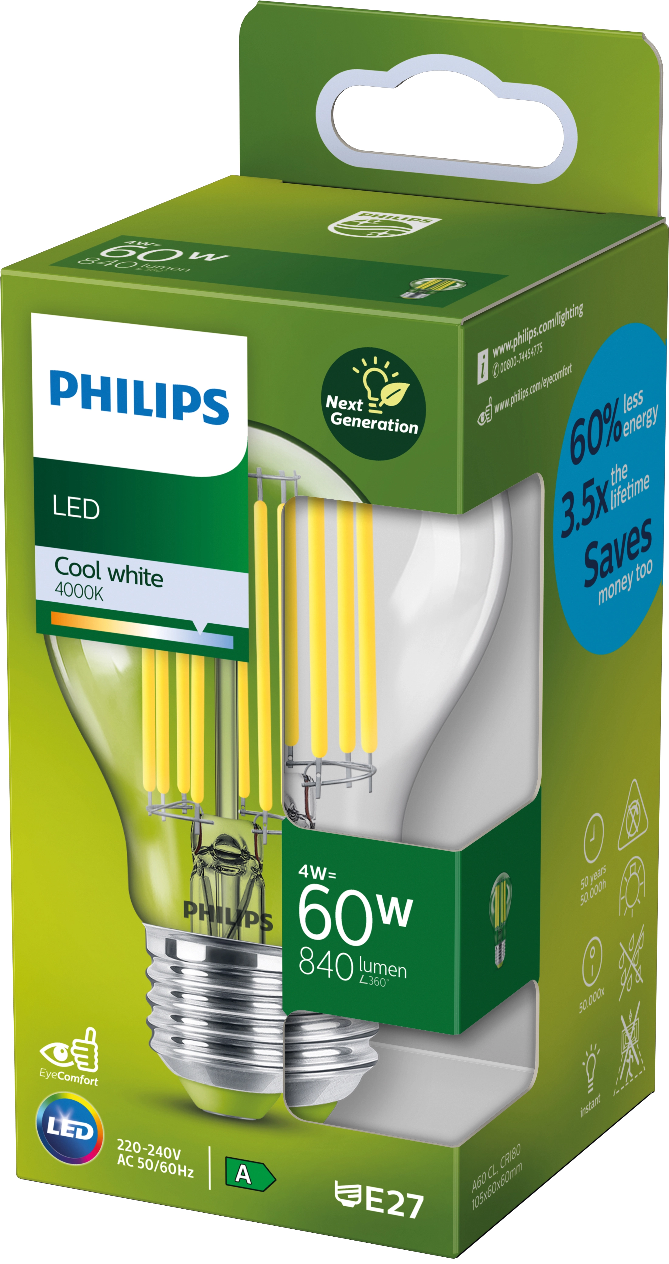 Philips LED-Leuchtmittel E27 Glühlampenform 4 W 840 lm 10,6 x 6 cm (H x Ø)  kaufen bei OBI