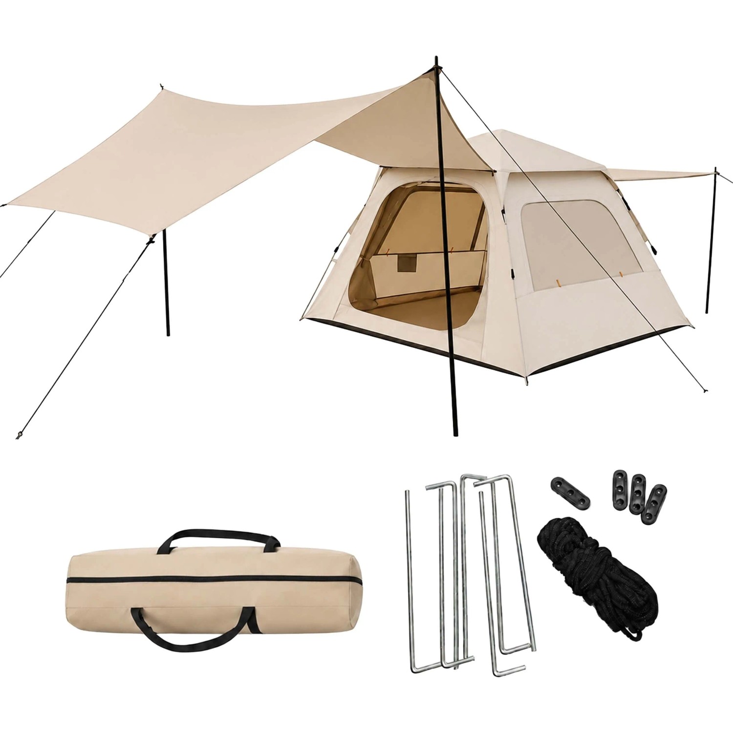 Relaxdays Campingzelt Oxford-Gewebe Beige Erdbraun 2-in-1 Schnellaufbau Abnehmbar 155 cm x 240 cm x 240 cm 6,6 kg