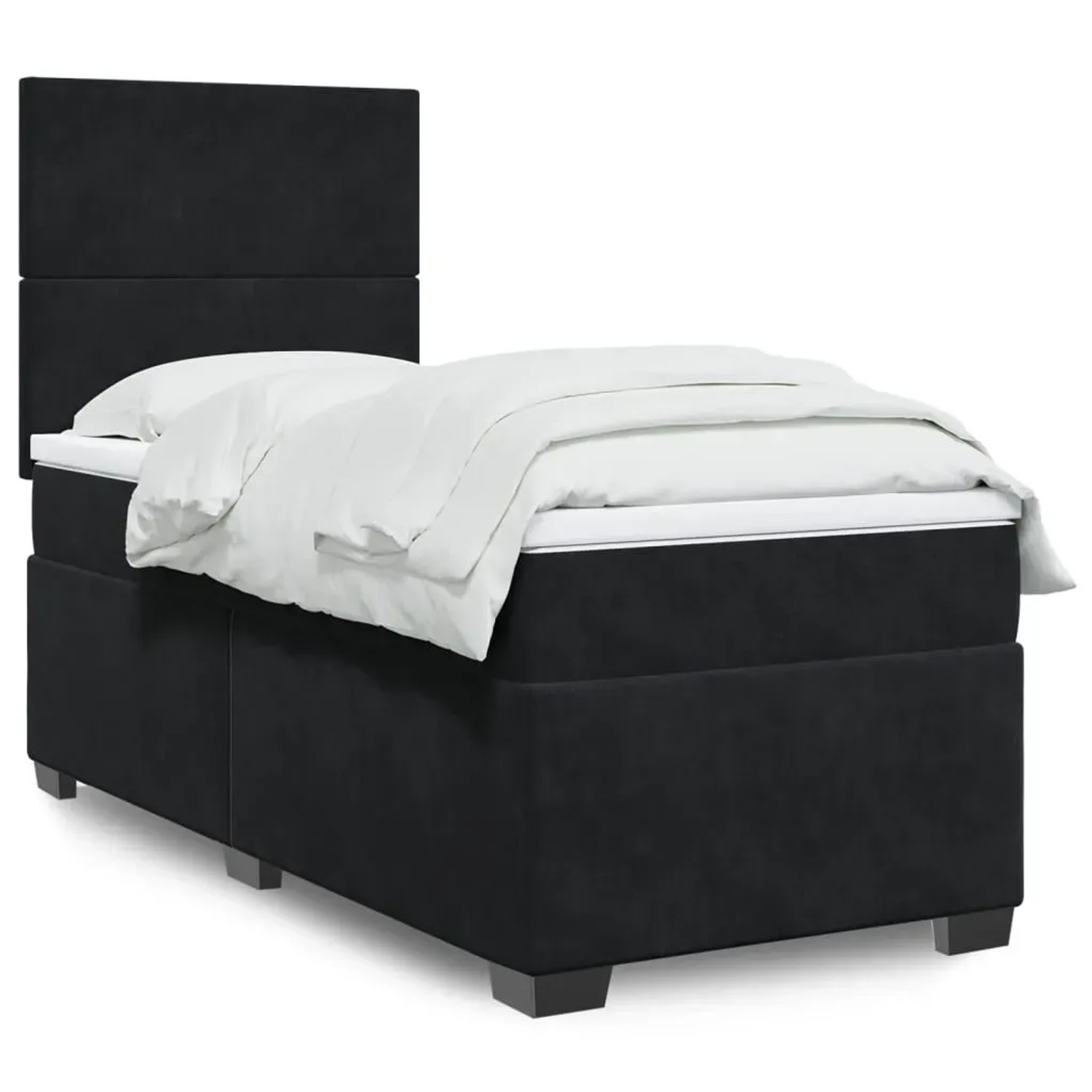 Schwarzes vidaXL Boxspringbett 100x200 cm mit Matratze und weißer Bettwäsche.