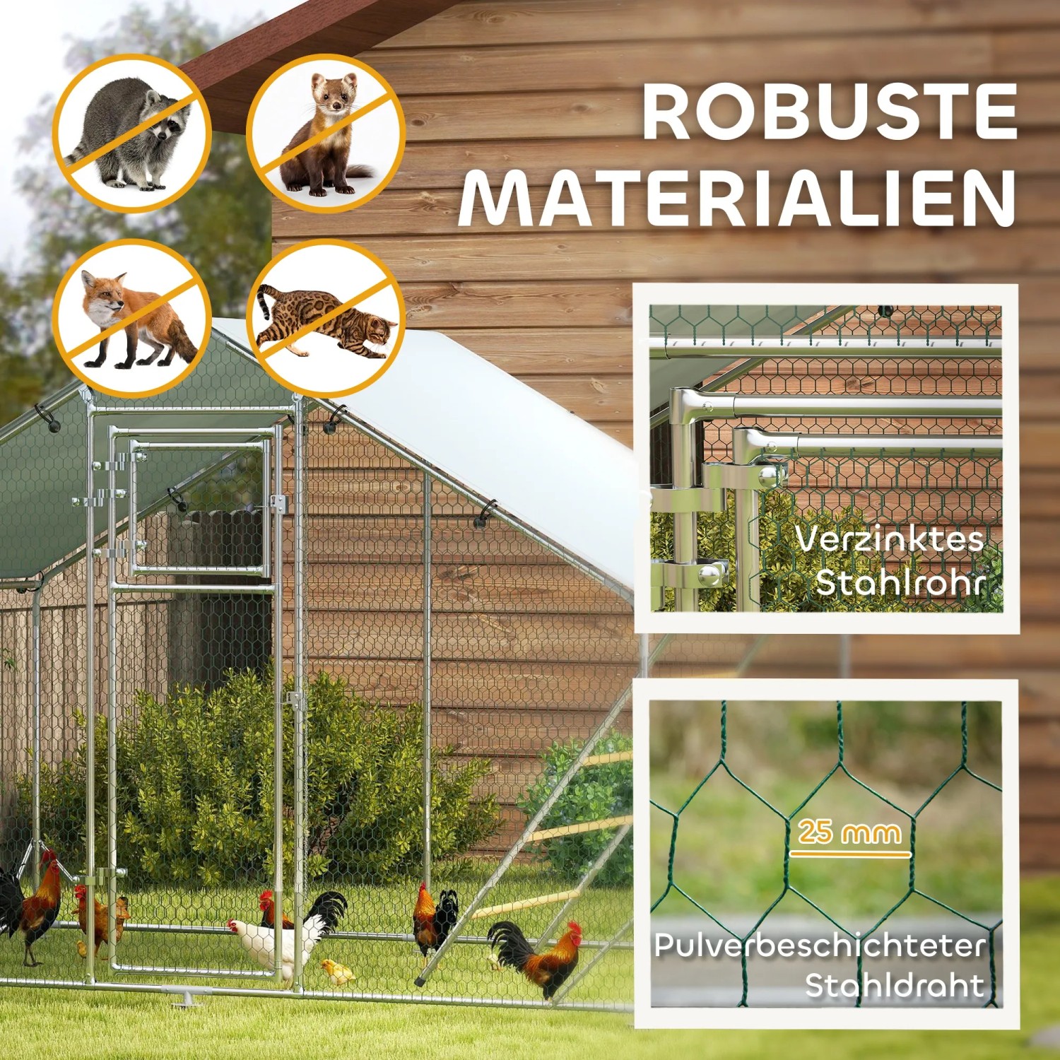 PawHut Hühnerstall mit verzinktem Stahlrohr und Stahlgitter, robust und sicher für Hühner.