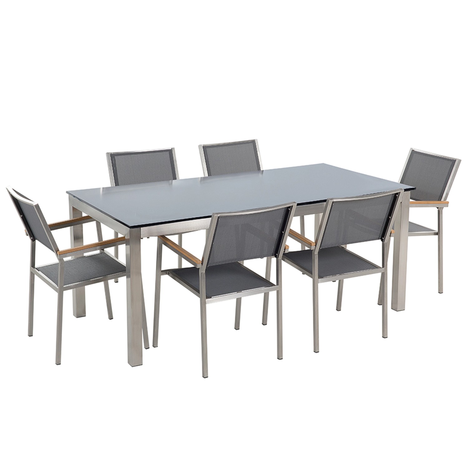 Beliani Gartentisch Set Grau Schwarz Silber 90x180x76 günstig online kaufen